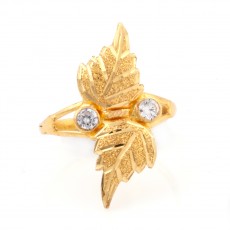 22K Gold Stylish Leaf Zircon Stoned Ring